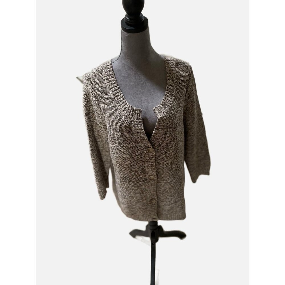 Vintage Ann Taylor Women 100%Cotton Beige Chunky Cardigan Sweater Size XL.